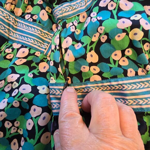 Marc Jacobs Blouse Women's 8 Green Mixed Floral Empire Waist Y2K Boho READ - Picture 9 of 10